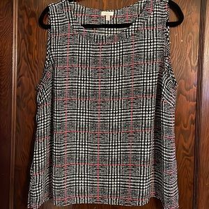 Talbots Sleeveless Women’s Petite Black White Red Plaid Blouse Top Shirt XLP